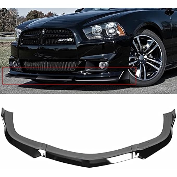 OCPTY Front Bumper Protector Compatible with 2011-2014 for Dodge Charger,PP Front Spoiler Lip,Glossy Black Front Lip Air Dam - Image 1