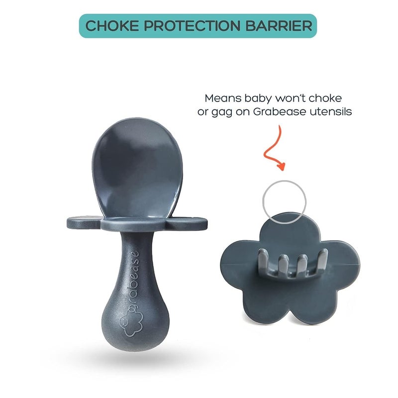 grabease Baby Feeding Utensils Set - Ergonomic Grip for Self-Feeding - Anti-Choke Collar & Toddler Cutlery Safety - Dishwasher Safe & Travel-Ready Baby Feeding Set - Gray, Pack of 1 - Image 3