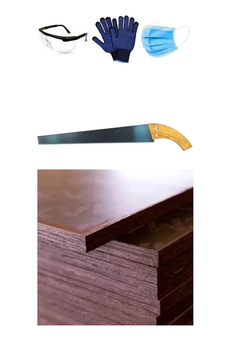 ABBASALI Waterproof Marine Ply Wood Sheet Furniture Board Brown for Multi Purpose DIY Works 60cm X 80cm Pack of 6 Pieces With Gloves, Goggle, 10Pcs Facemask & Saw (18mm)  - Image 1