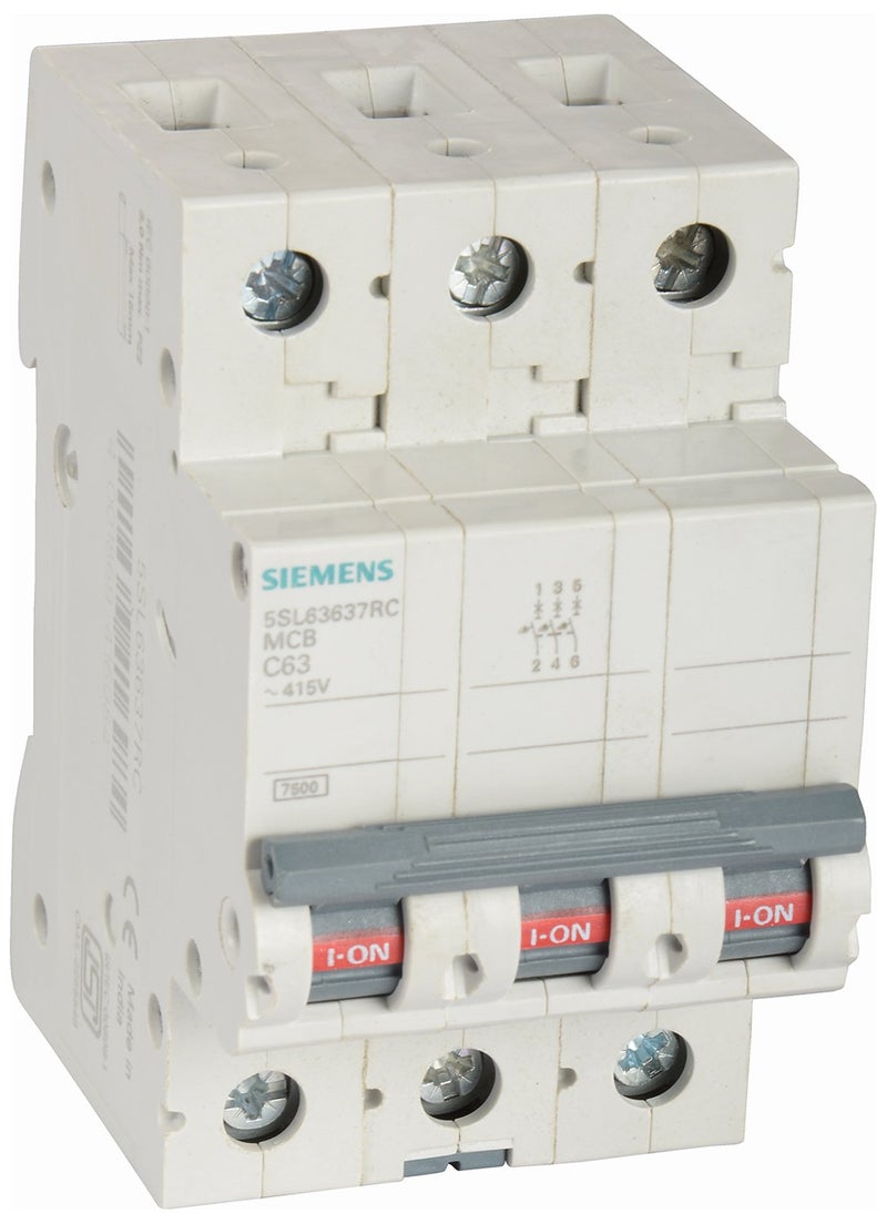SIEMENS Siemens 5SL63637RC 63 A Three Pole MCB  - Image 1