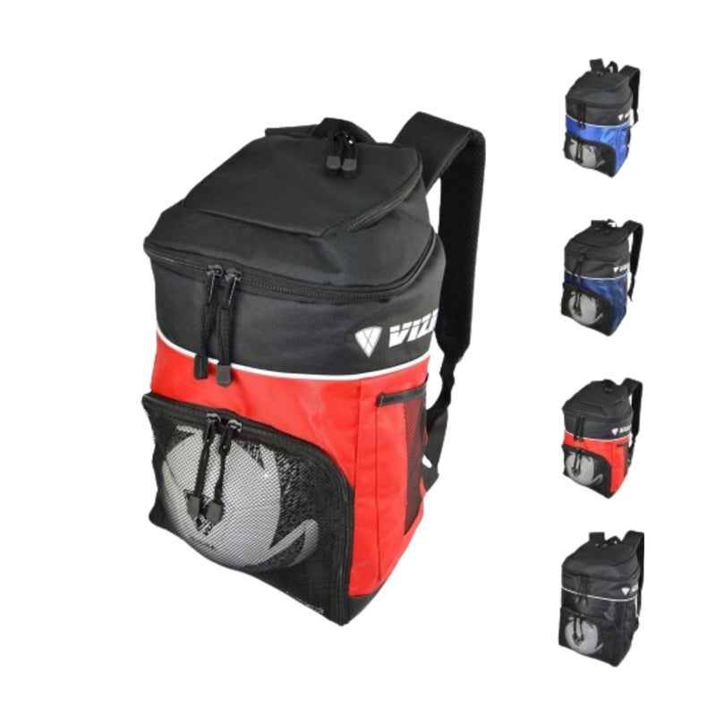 Vizari Soccer Backpack Soccer Bag | Water resistant Durable Equipment Bag for Football, Basketball, Volleyball | Cleats and Ball Compartment - Red,Blue,Black - Image 1