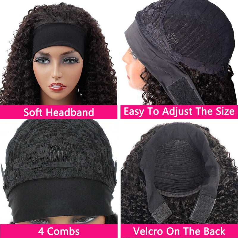 Aiterina Brazilian Curly Headband Wig - 12 Inch Human Hair, Glueless, No Lace Front, Natural Color - Image 4
