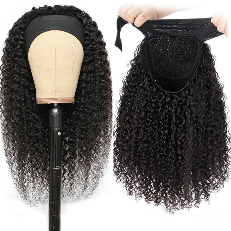 Aiterina Brazilian Curly Headband Wig - 12 Inch Human Hair, Glueless, No Lace Front, Natural Color - Image 2