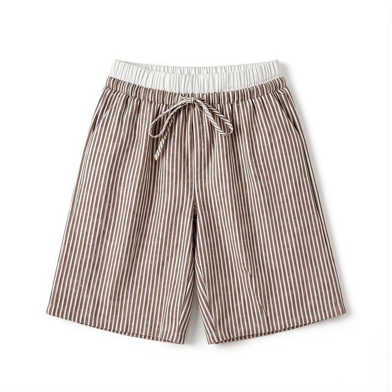 Striped Linen Blend Wide Leg Pants Elastic Waist Drawstring Casual Trousers S Pink - Image 4
