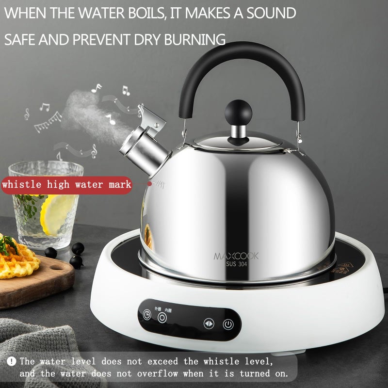 MAX COOK MAXCOOK 304 Stainless Steel Whistling Tea Kettle 3.17 Quart/3L Tea Pot, Suitable to Boiling Water & Tea on Induction Stove, Gas Stove Top - Image 3