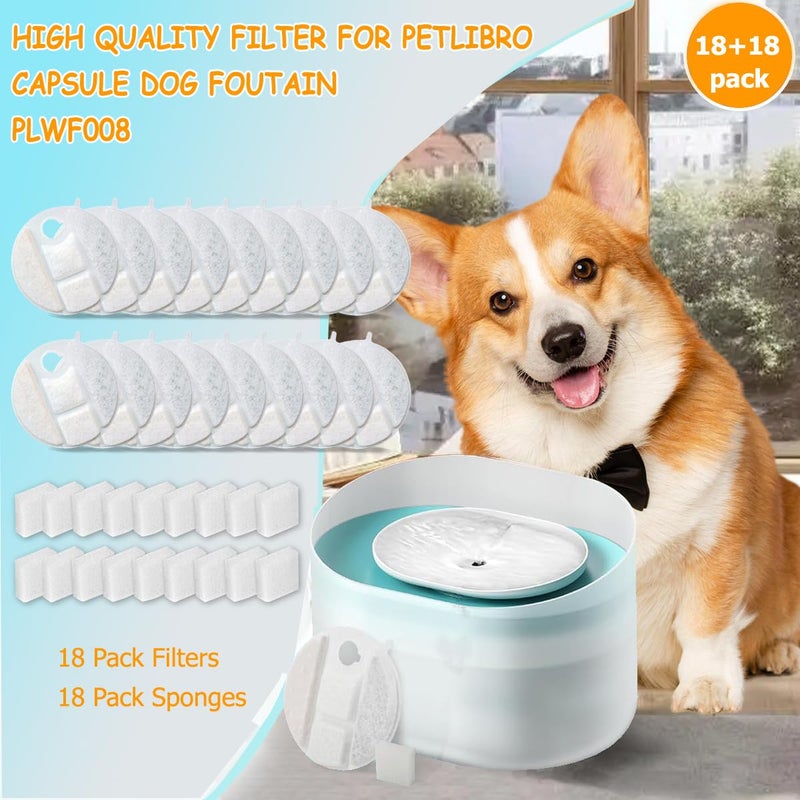 OUPUSES 18 Pack Dog Water Fountain Replacement Filters for Petlibro Capsule Dog Fountain PLWF008,Dog Water Fountain Filter with Replacement Pre-Filter Pump Sponges. (18) - Image 2