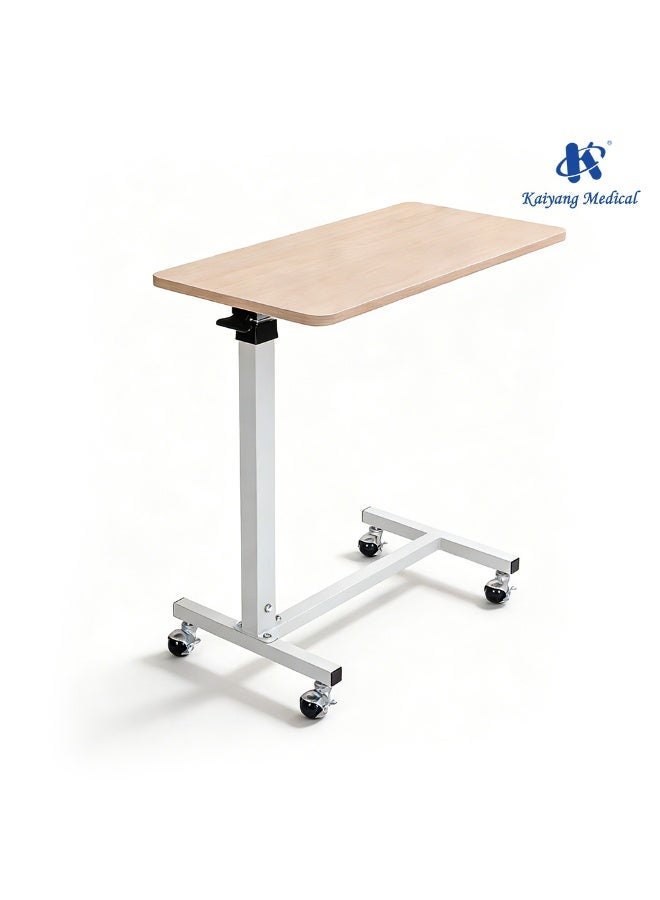 Kaiyang KY-E2 Overbed Sickness Table, Height Adjustable Hydraulically (65-110 cm) with Wheels - Wooden Surface 80×48 cm for Home and Hospitals. - Image 1