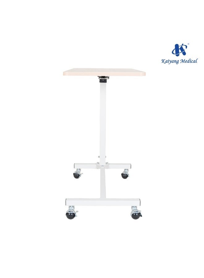 Kaiyang KY-E2 Overbed Sickness Table, Height Adjustable Hydraulically (65-110 cm) with Wheels - Wooden Surface 80×48 cm for Home and Hospitals. - Image 4