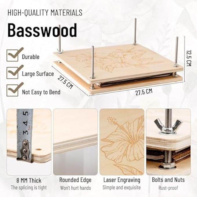 LARGE FLOWER PRESS KIT FOR ADULTS, LEAF PRESS KIT FOR DRYING, PRESERVING & MAKING PRESSED FLOWERS AND PLANTS, GREAT GIFT FOR ART AND DIY CRAFT LOVERS ENTHUSIASTS (WOODEN- 11"X11") - Image 5