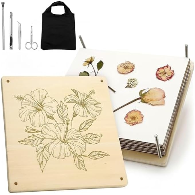 LARGE FLOWER PRESS KIT FOR ADULTS, LEAF PRESS KIT FOR DRYING, PRESERVING & MAKING PRESSED FLOWERS AND PLANTS, GREAT GIFT FOR ART AND DIY CRAFT LOVERS ENTHUSIASTS (WOODEN- 11"X11") - Image 1