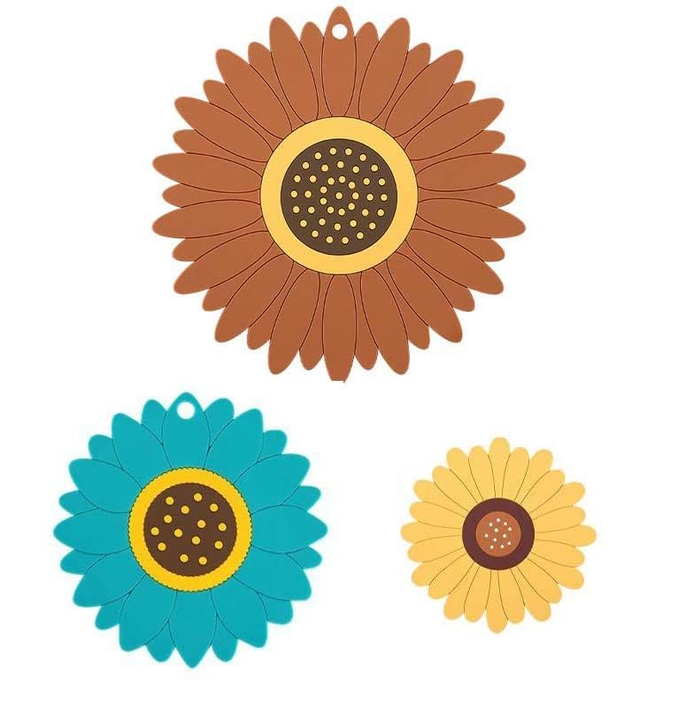 Clovis Silicone Trivet Mat, PVC Sunflower Hot Pot Holder Hot Pads for Table and Countertop, Soft Rubber Multi-Use Trivets for Pots & Hot Dish, Non Slip Coasters (Random, Set of 3) - Image 1