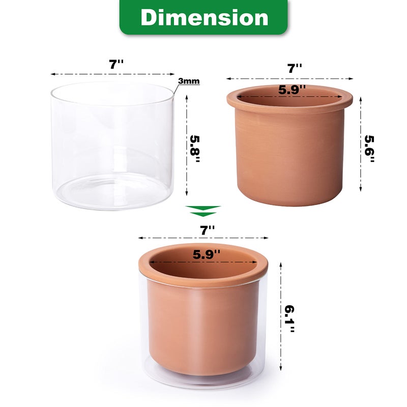 Phoenix Vine 6 Inch Self Watering Plants Pot, Design Terracotta Pot for Plants, Indoor Cylinder Terra Cotta Planter with Glass Vase, Set of 1, 51-A-F-1 - Image 4