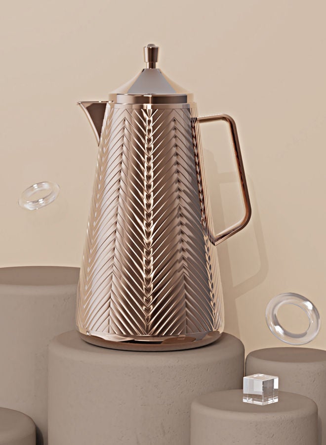 GAZELLA Plastic Tea/Coffee Flask 1 Liter Metallic Copper with Borosilicate Glass Inside - Image 2