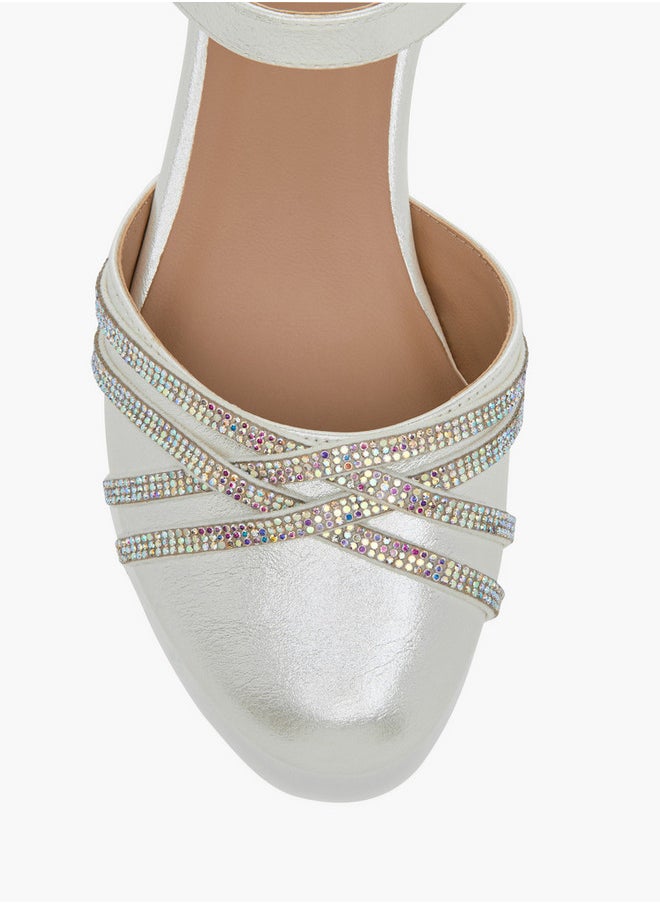 Celeste Girls Embellished Block Heel Shoes with Hook and Loop Closure  - Image 4