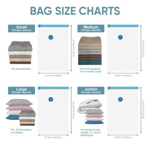 SELLWIZE Vacuum Storage Bags with Electric Pump, 16 Pack (3 Jumbo/3 Large/5 Medium/5 Small), Space Saver Bags with Pump, Storage Vacuum Sealed Bags for Clothes, Comforters, Blankets, Bedding - Image 4