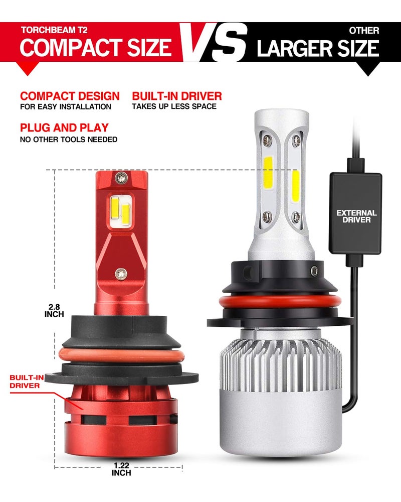 Torchbeam 9007/HB5 Bulbs Combo, ðŸ‘ðŸŽðŸŽðŸŽðŸŽð‹ðŒ ðŸ”ðŸŽð– ðŸ”ðŸŽðŸŽ% ð’ð®ð©ðžð«ð¢ð¨ð« ðð«ð¢ð ð¡ð­ð§ðžð¬ð¬ 9007 Bulbs 6500K Cool White for ATVS, Fog Powersports Bulbs Plug-N-Play, Pack of 2 - Image 4