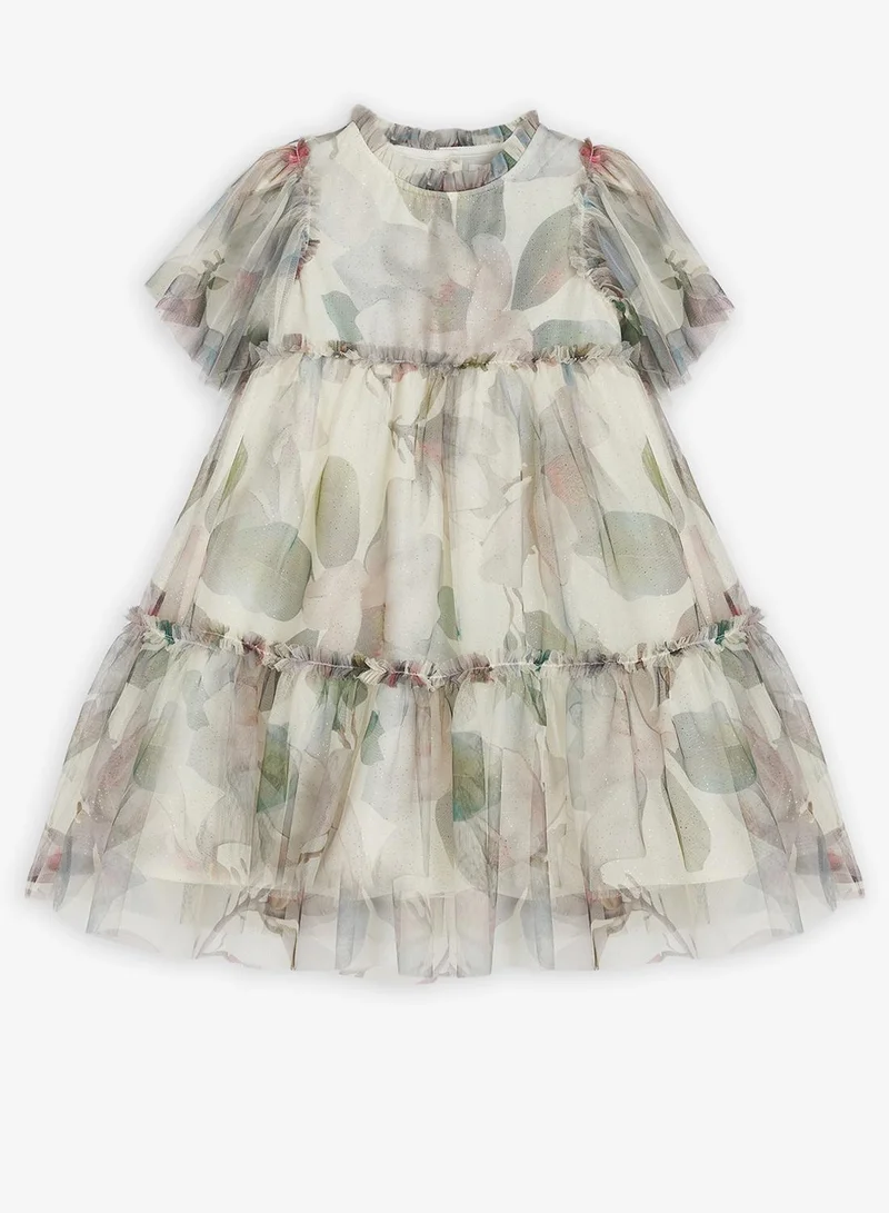 ريبلز مع نمشي Girls Floral Ruffle Sleeve Tulle Party Dress