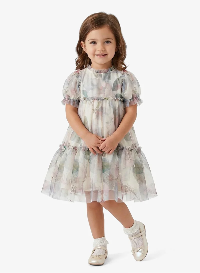 ريبلز مع نمشي Girls Floral Ruffle Sleeve Tulle Party Dress