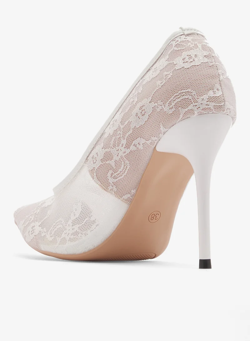 Namshi x White Mesh Detail High Heel Stiletto Sandals for Women | Best Price UAE