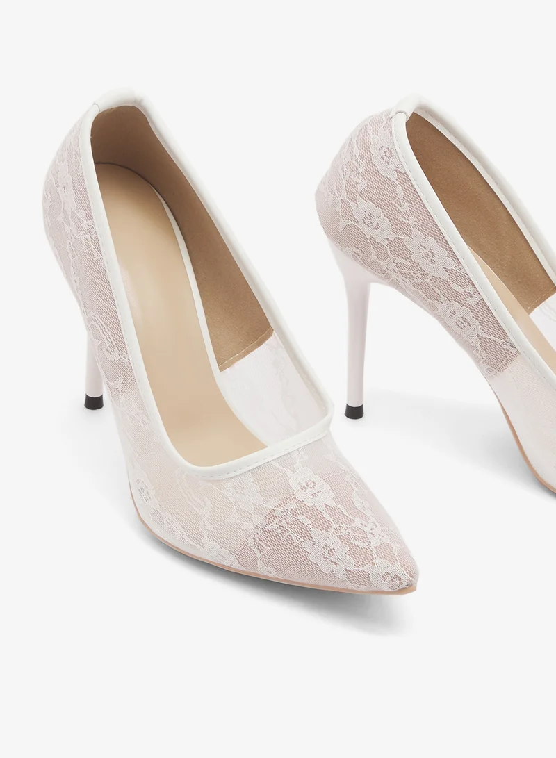 Namshi x White Mesh Detail High Heel Stiletto Sandals for Women | Best Price UAE