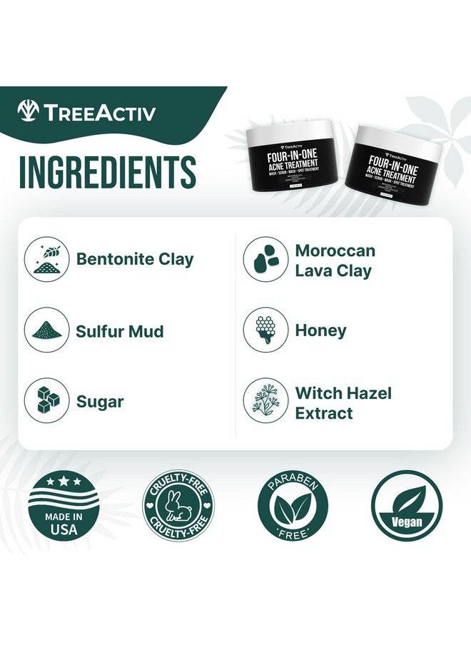 TreeActiv Four-In-One Acne Treatment, Exfoliating Sulfur Acne Face Wash, Bentonite Clay Face Mask & Acne Spot Treatment, Pore Clarifying Facial Scrub For Adult, Teens, Women, & Men, 250+ Treatments  - Image 4