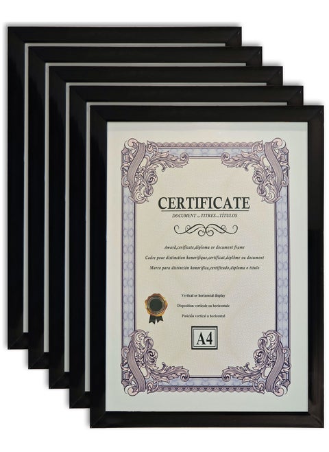 5 × A4 Picture Frame, Elegant Certificate Document Frame for Wall or Tabletop Display