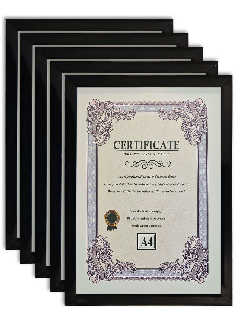 5 × A4 Picture Frame, Elegant Certificate Document Frame for Wall or Tabletop Display