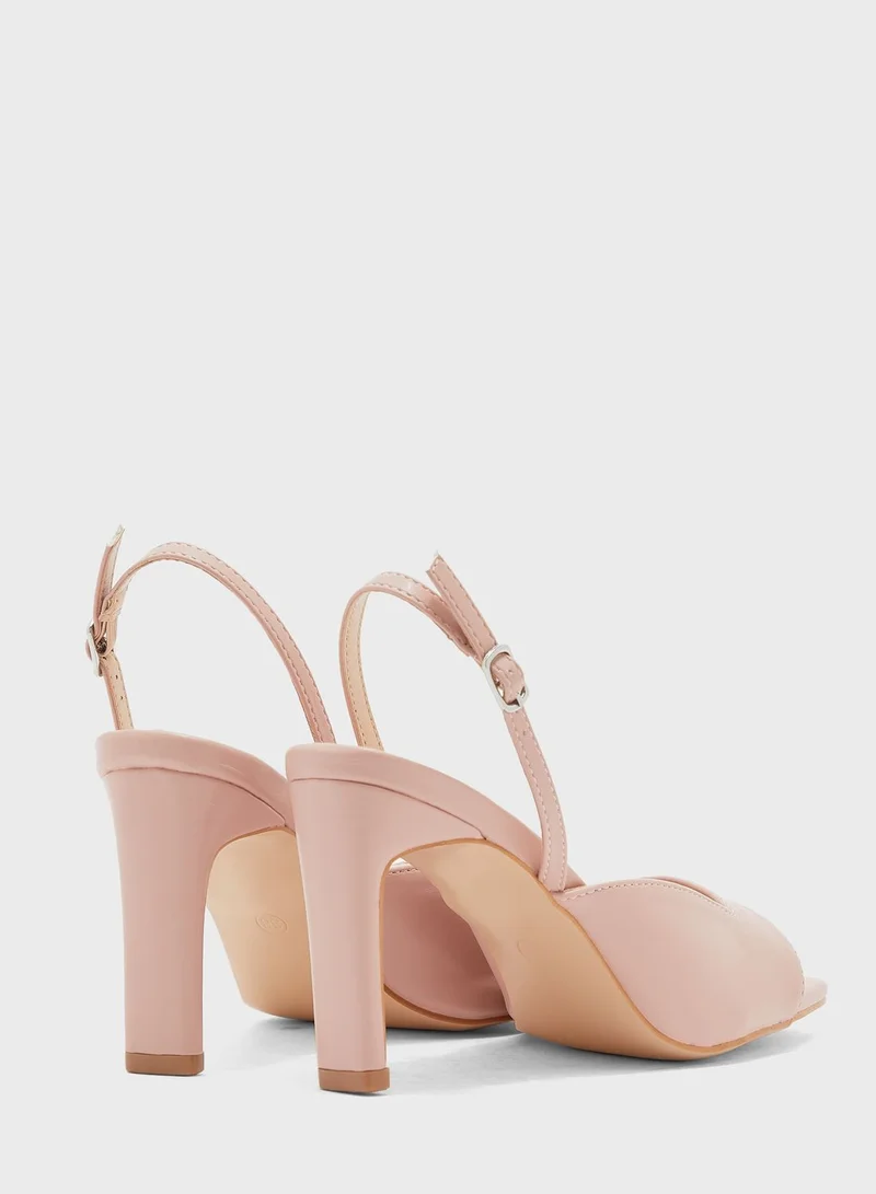 Ginger Square Toe Sling Back Block Heel Sandal