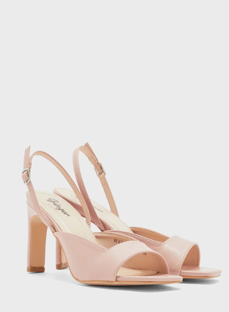 Ginger Square Toe Sling Back Block Heel Sandal