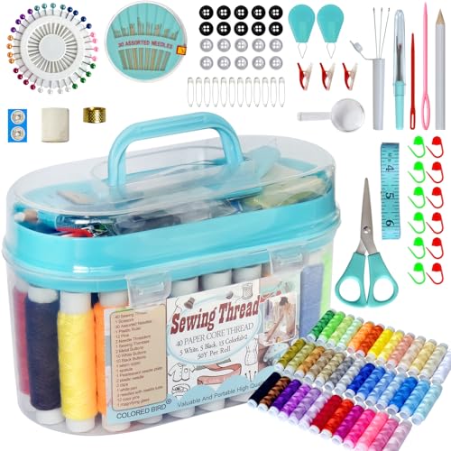 colored bird 40 Spools of Sewing ThreadGift Box Portable Basic Sewing Repair Kits for Beginners Traveler Emergency - Image 1