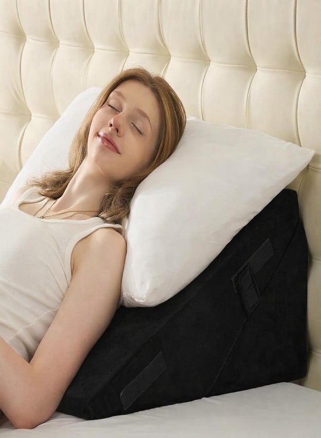 CUSHIO وسادة إسفينية قابلة للتعديل من إسفنج الذاكرة من كوشيو لدعم الظهر، تصميم متعدد الاستخدامات 7 في 1 للنوم والرفع ودعم الساق مع غطاء قابل للإزالة (أسود) - Image 1