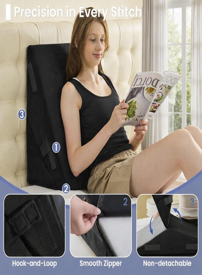 CUSHIO وسادة إسفينية قابلة للتعديل من إسفنج الذاكرة من كوشيو لدعم الظهر، تصميم متعدد الاستخدامات 7 في 1 للنوم والرفع ودعم الساق مع غطاء قابل للإزالة (أسود) - Image 2