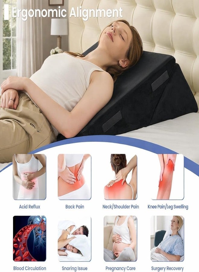 CUSHIO وسادة إسفينية قابلة للتعديل من إسفنج الذاكرة من كوشيو لدعم الظهر، تصميم متعدد الاستخدامات 7 في 1 للنوم والرفع ودعم الساق مع غطاء قابل للإزالة (أسود) - Image 5