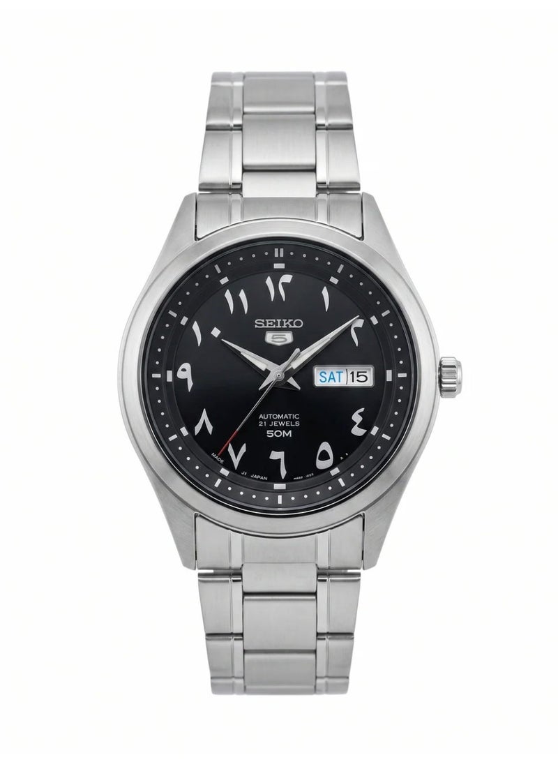Seiko 5 سايكو 5 SNKP21J1 ساعة أوتوماتيكية للرجال بقرص عربي أسود سوار من الفولاذ المقاوم للصدأ 21 جوهرة مقاومة للماء - Image 1