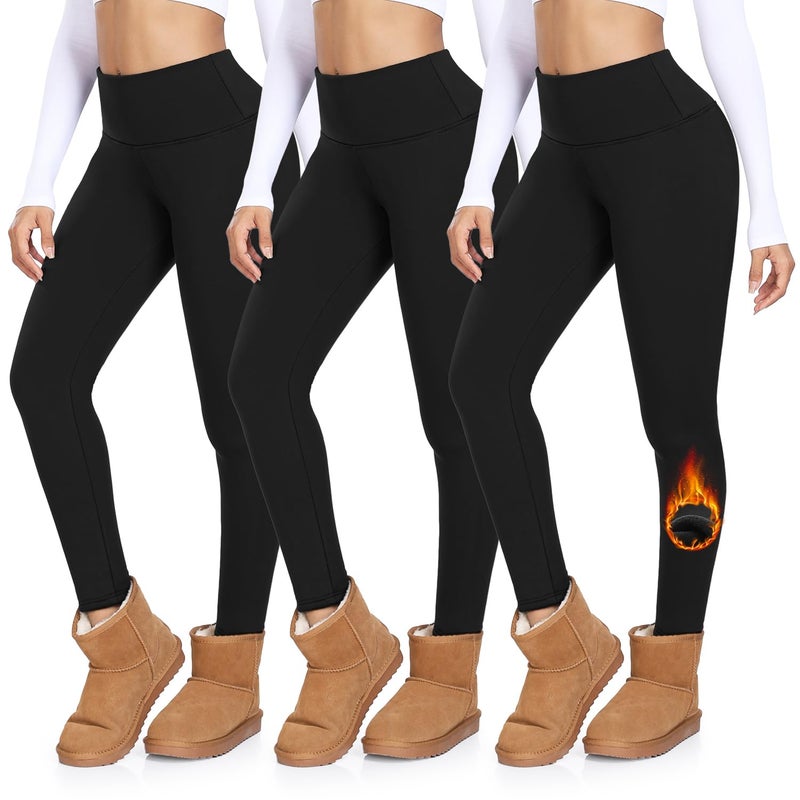 MOREFEEL 3 Pack Thermal Fleece Lined Leggings Women,High Waisted Tummy Control Warm Winter Yoga Workout Thick Pants Black/Black/Black - Image 1