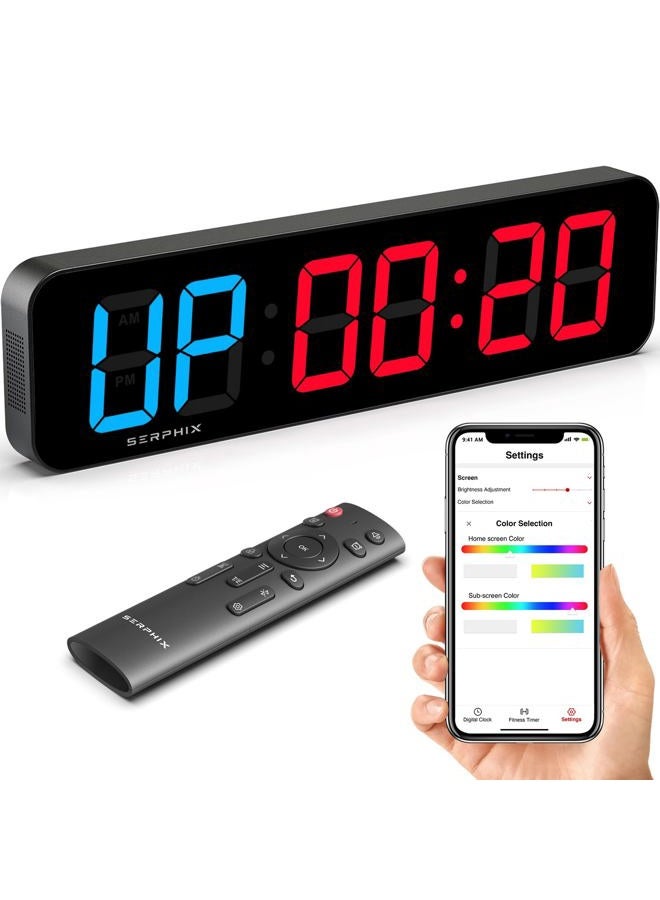SERPHIX 15.2" Gym Timer, Large Digital Gym Clock Wall with App & Remote Control, Customizable LED Colors, Count Down & Up, Stopwatch, Digital Timer for Fitness Classroom Home Garage Outdoor - Image 1