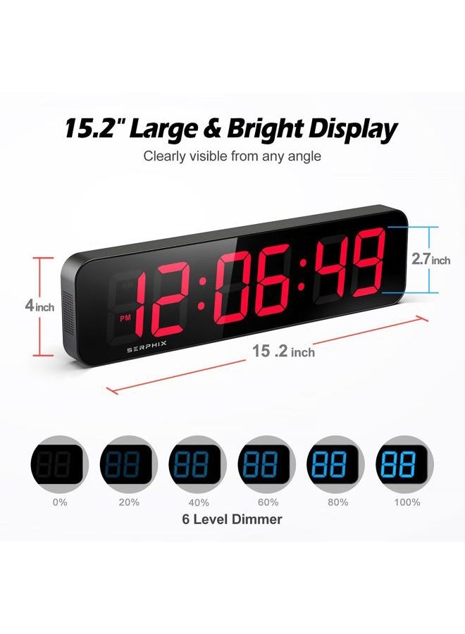 SERPHIX 15.2" Gym Timer, Large Digital Gym Clock Wall with App & Remote Control, Customizable LED Colors, Count Down & Up, Stopwatch, Digital Timer for Fitness Classroom Home Garage Outdoor - Image 2