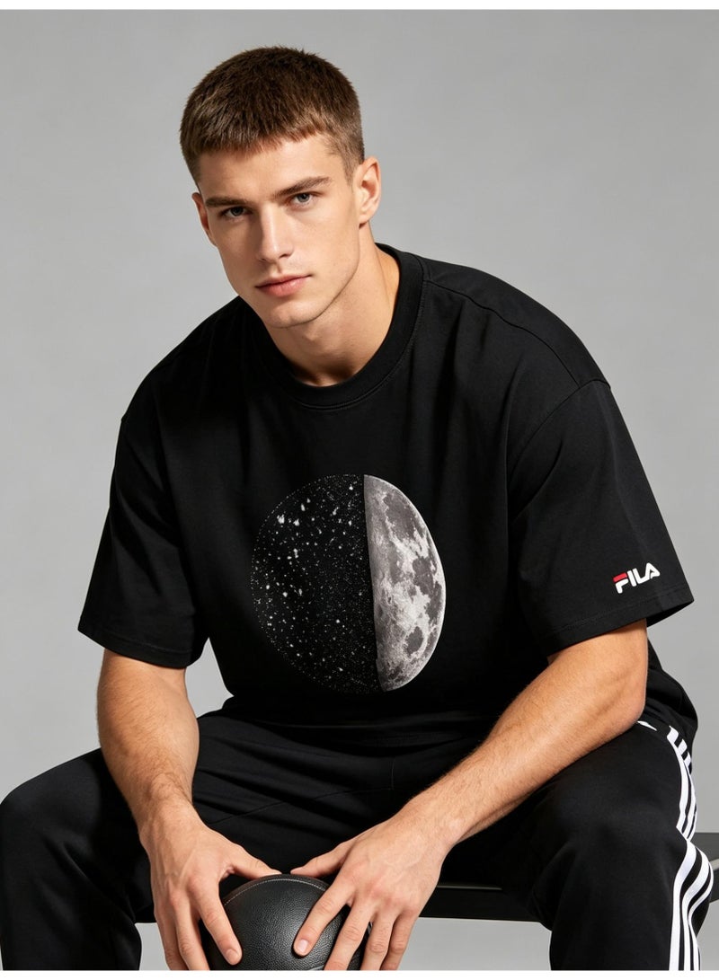 FILA Galaxy Half Moon Planet Printed Couple Summer Cotton Loose Short Sleeve T-shirts for men and women - Image 1