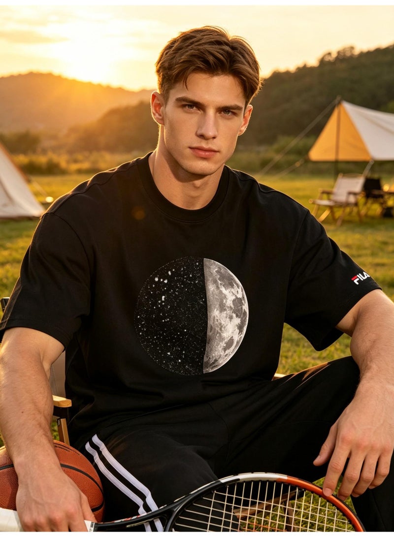 FILA Galaxy Half Moon Planet Printed Couple Summer Cotton Loose Short Sleeve T-shirts for men and women - Image 4