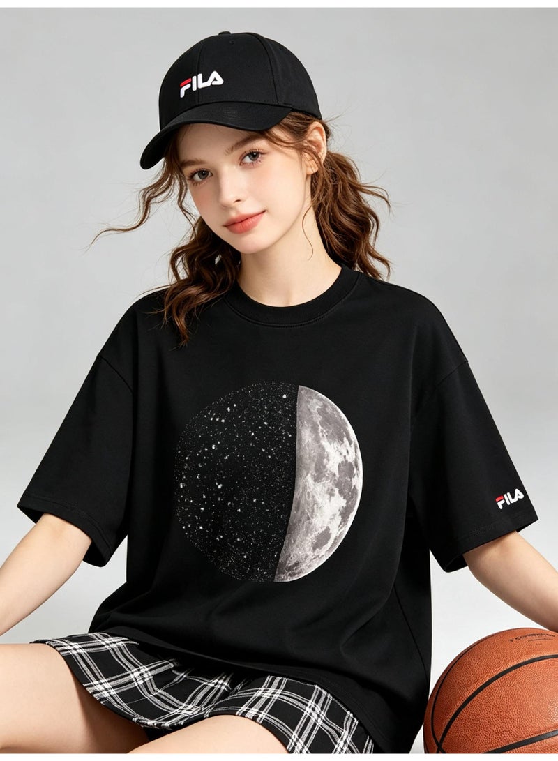 FILA Galaxy Half Moon Planet Printed Couple Summer Cotton Loose Short Sleeve T-shirts for men and women - Image 2