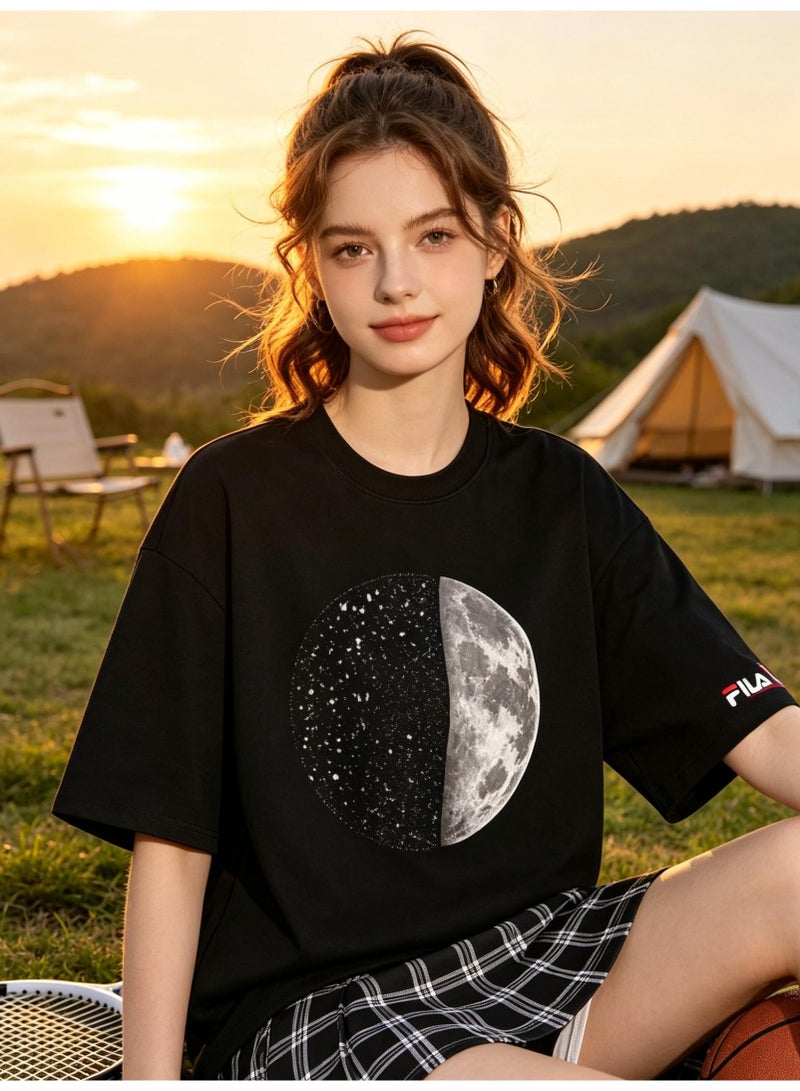 FILA Galaxy Half Moon Planet Printed Couple Summer Cotton Loose Short Sleeve T-shirts for men and women - Image 5