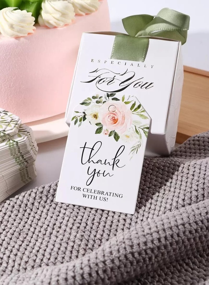 Paper thank-you cards with the phrase Thank you for celebrating with us, decorated with a lovely floral design. Set of 25 cards to attach to gifts and favors for weddings, engagements, bridal shower - Image 2