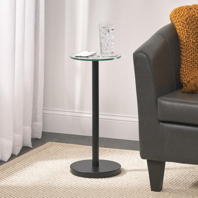 mDesign Glass Top Side/End Drink Table - Small Modern Round Accent Metal Nightstand Furniture for Living Room, Dorm, Home Office, and Bedroom - 9" Round - Clear/Matte Black - Image 4