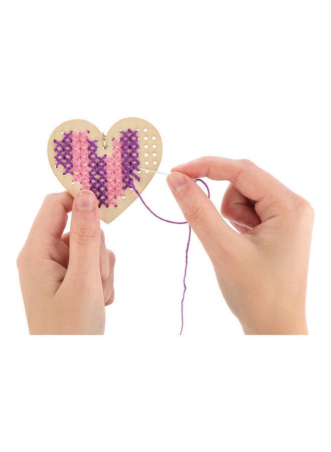 NIBEMINENT 5-Piece Heart Cross Stitch Embroidery Key Ring with Thread and Needle Multicolour 7 x 6.5 0.2cm - Image 3