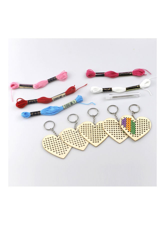 NIBEMINENT 5-Piece Heart Cross Stitch Embroidery Key Ring with Thread and Needle Multicolour 7 x 6.5 0.2cm - Image 4