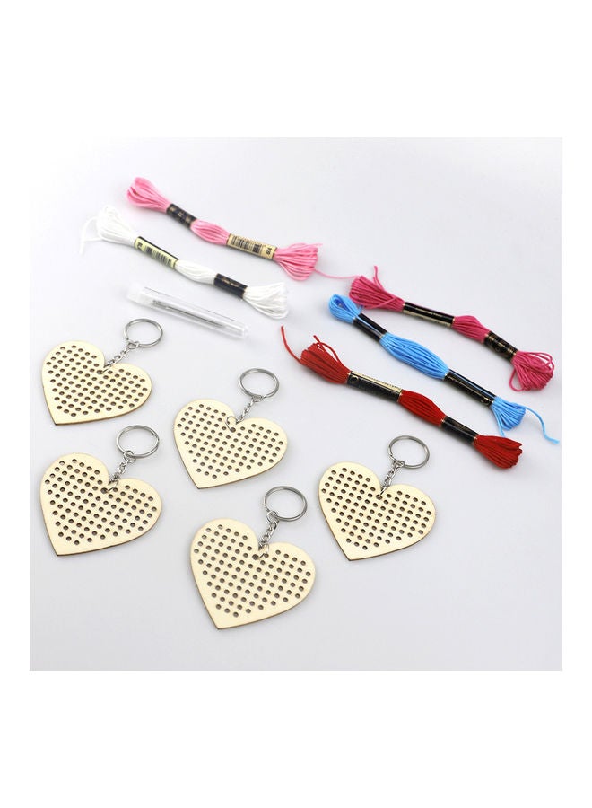 NIBEMINENT 5-Piece Heart Cross Stitch Embroidery Key Ring with Thread and Needle Multicolour 7 x 6.5 0.2cm - Image 5