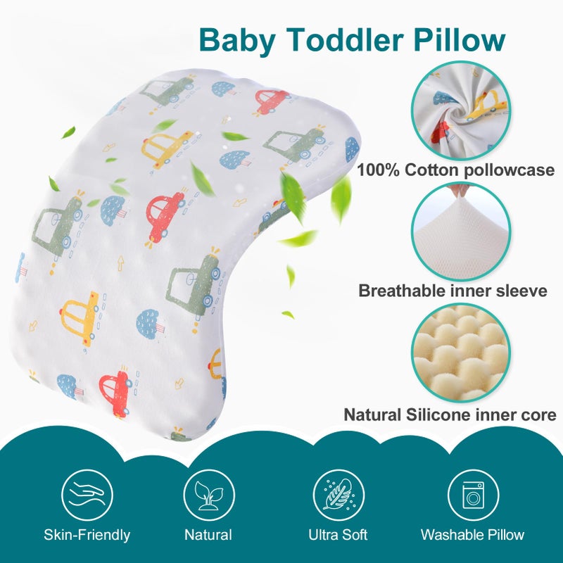 willai Toddler Pillow with Removable Pillowcase, 20X12inch Soft Breathable Kids Pillow, Machine Washable Toddler Pillow, Ergonomic Small Children Pillow for Boys and Girls Ages 6-8 Years (Car) - Image 3