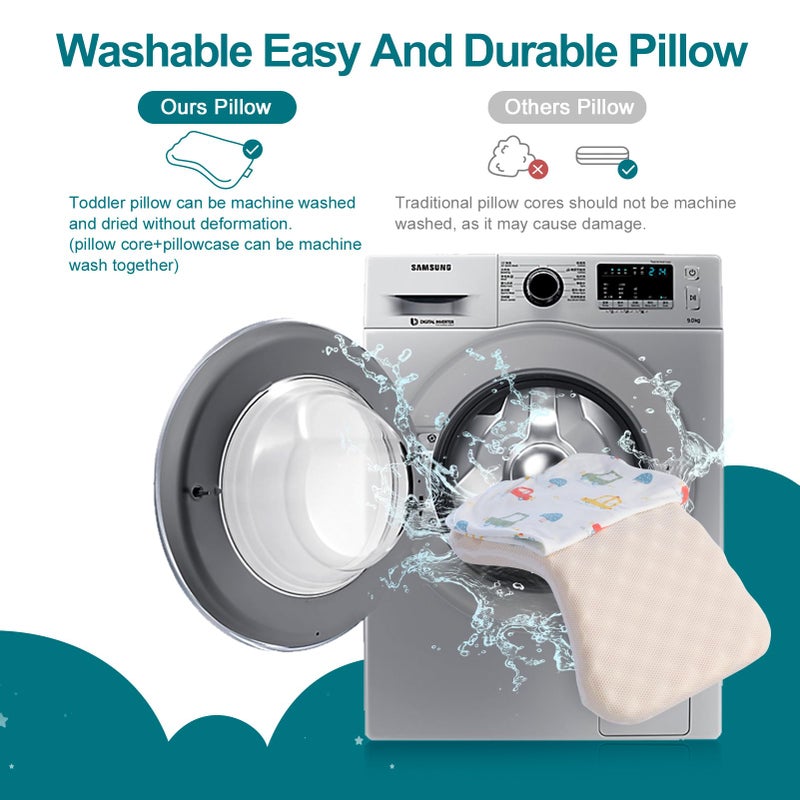 willai Toddler Pillow with Removable Pillowcase, 20X12inch Soft Breathable Kids Pillow, Machine Washable Toddler Pillow, Ergonomic Small Children Pillow for Boys and Girls Ages 6-8 Years (Car) - Image 4
