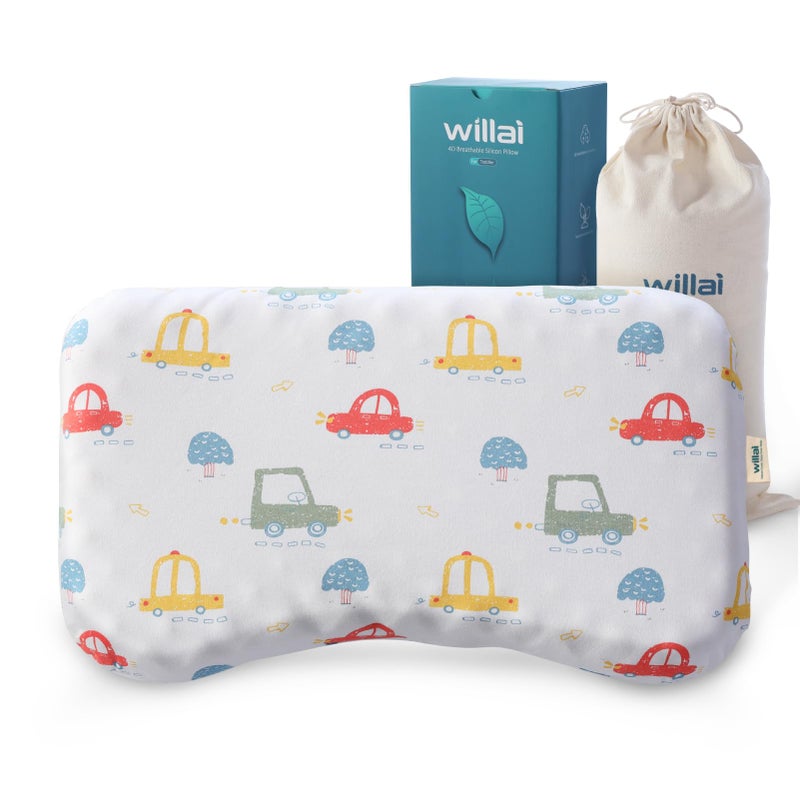willai Toddler Pillow with Removable Pillowcase, 20X12inch Soft Breathable Kids Pillow, Machine Washable Toddler Pillow, Ergonomic Small Children Pillow for Boys and Girls Ages 6-8 Years (Car) - Image 1