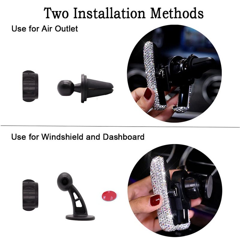 SUNCARACCL Bling Car Phone Holder Mini Dash Air Vent Automatic Phone Mount Universal 360Â°Adjustable Crystal for Women and Girls (White) - Image 5